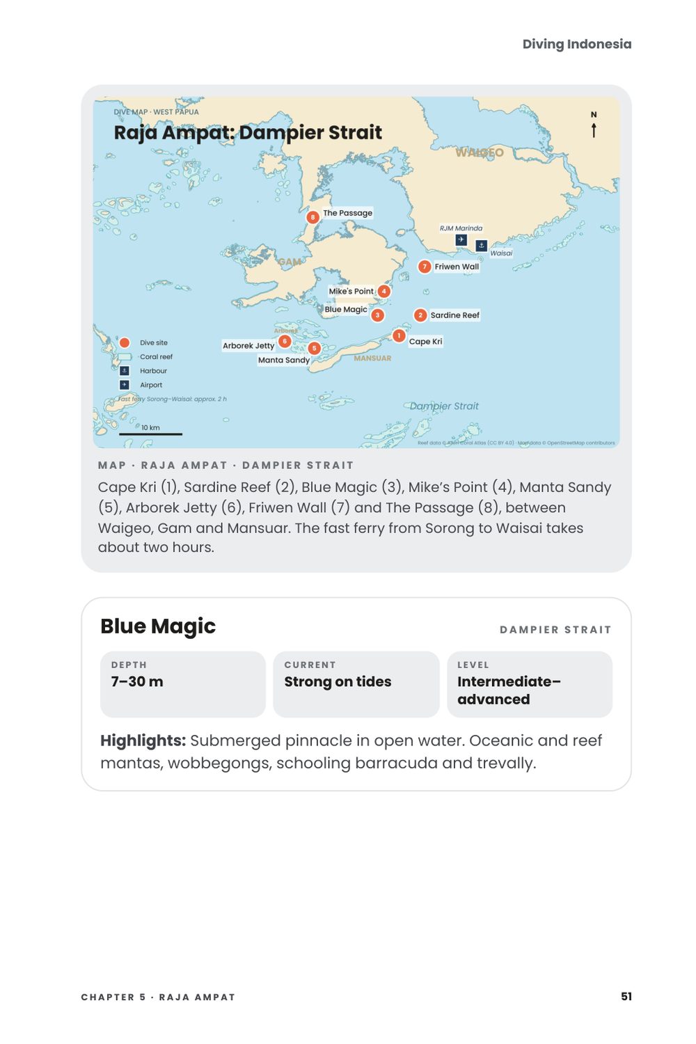 Diving Indonesia, inside page: Map · Raja Ampat, Dampier Strait