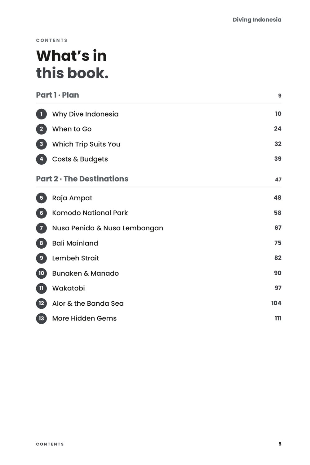 Diving Indonesia, inside page: Contents