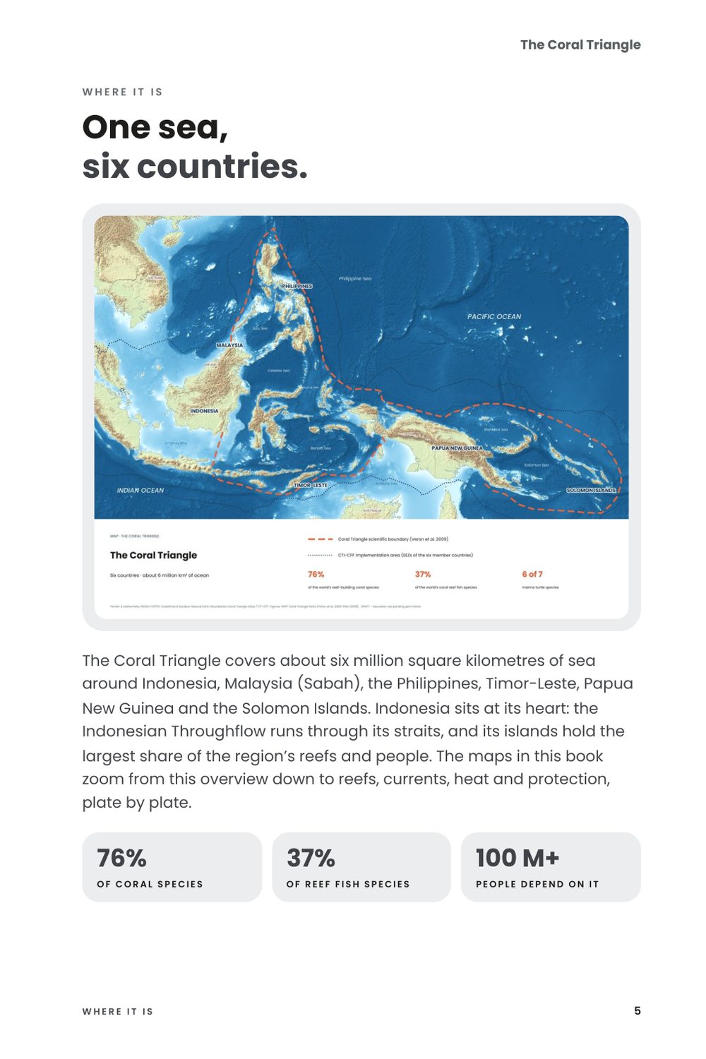 The Coral Triangle, inside page: One sea, six countries
