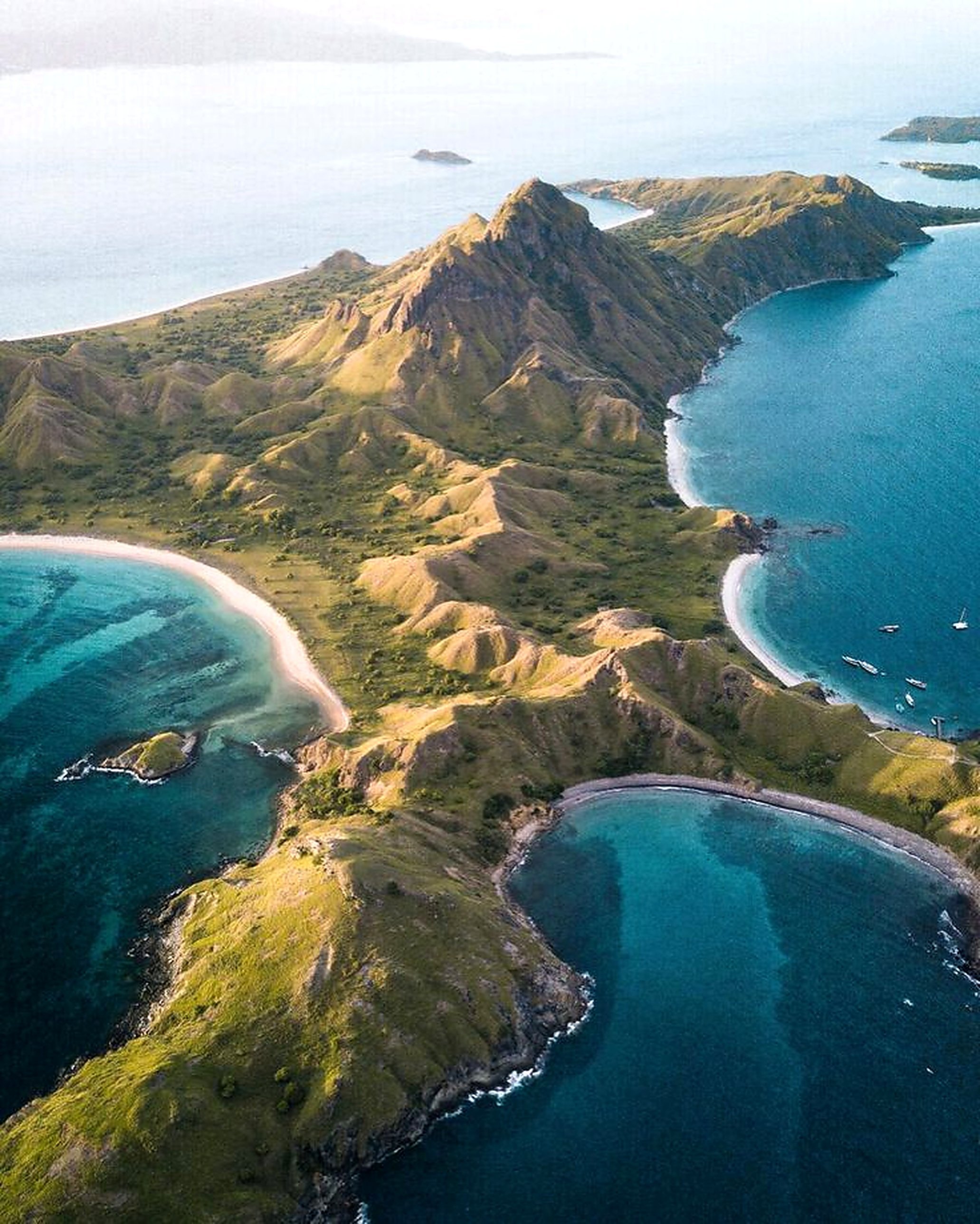 Padar Island from the air. The ridge climb to the viewpoint is steep but short, and best done in the early morning session.